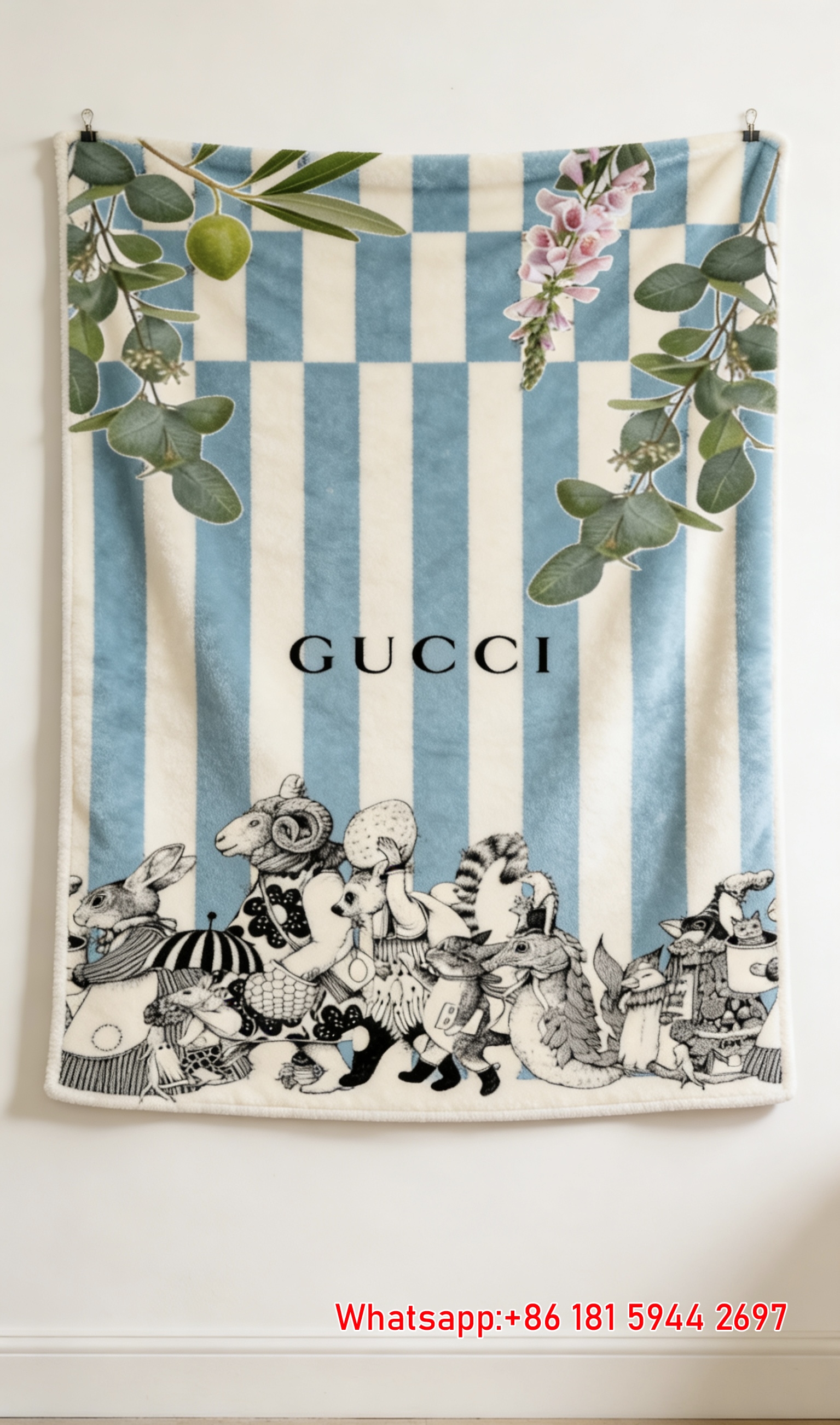 Gucci Whimsical Animal Parade Fleece Throw Blankets IMG_2919